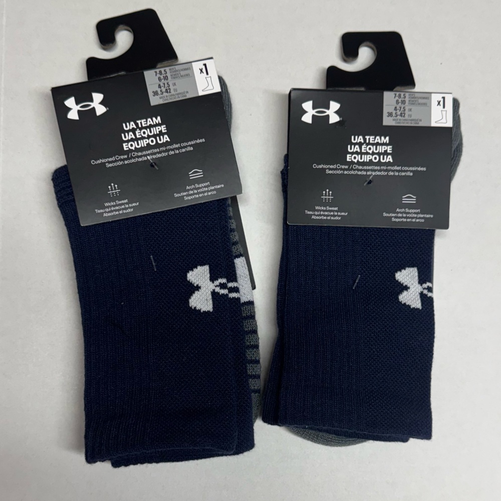 NEW! Under Armour Navy Team Crew Socks Bundle 2-pack